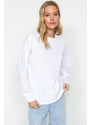 Trendyol White 100% Cotton Basic Crew Neck Long Sleeve Regular Fit Knitted T-Shirt