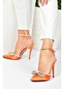 Fox Shoes Women's Heeled Shoes with Orange Satin Fabric and Stones