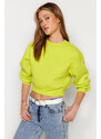 Trendyol Yellow Comfortable Cut Crop Basic Crew Neck Thick Fleece Inside Knitted Knitted Sweatshirt