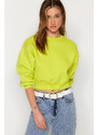 Trendyol Yellow Comfortable Cut Crop Basic Crew Neck Thick Fleece Inside Knitted Knitted Sweatshirt