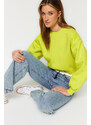 Trendyol Yellow Casual Fit Crop Basic Crew Neck Fleece Inside Knitted Knitted Sweatshirt