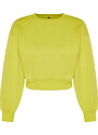 Trendyol Yellow Comfortable Cut Crop Basic Crew Neck Thick Fleece Inside Knitted Knitted Sweatshirt