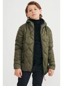 River Club Boy's Onion Patterned Fiber Inside Water and Windproof Khaki Hooded Coat