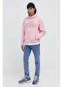 Bavlněná mikina Tommy Jeans pánská, růžová barva, s kapucí, s aplikací