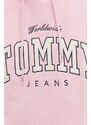 Bavlněná mikina Tommy Jeans pánská, růžová barva, s kapucí, s aplikací