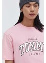 Bavlněné tričko Tommy Jeans růžová barva, s potiskem