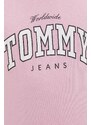 Bavlněné tričko Tommy Jeans růžová barva, s potiskem