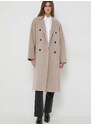 Vlněný kabát Karl Lagerfeld béžová barva, přechodný, dvouřadový