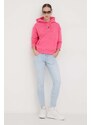 Bavlněná mikina Tommy Jeans dámská, růžová barva, s kapucí, s aplikací