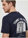 Bavlněné tričko Tommy Hilfiger tmavomodrá barva, s potiskem