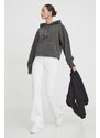 Bavlněná mikina Karl Lagerfeld Jeans dámská, šedá barva, s kapucí, s aplikací