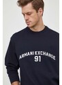 Bavlněná mikina Armani Exchange pánská, tmavomodrá barva, s aplikací, 3DZMLK ZJ4XZ