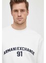 Bavlněná mikina Armani Exchange pánská, bílá barva, s aplikací, 3DZMLK ZJ4XZ