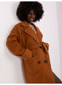 Fashionhunters Světle hnědý dlouhý kabát se zapínáním na knoflíky