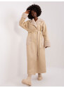 Fashionhunters Béžový zimní kabát z ovčí kůže s páskem