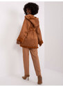 Fashionhunters Světle hnědý krátký zimní kabát na knoflíky
