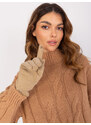 Fashionhunters Tmavě béžové hladké rukavice s pletenou izolací