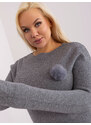 Fashionhunters Tmavě šedý dámský svetr plus size velikosti s bambulí