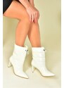 Fox Shoes Women's White Fabric Thin Heeled Boots