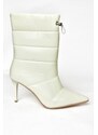 Fox Shoes Women's White Fabric Thin Heeled Boots