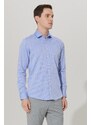 ALTINYILDIZ CLASSICS Men's Blue No-Iron Non-iron Tailored Slim Fit Slim Fit 100% Cotton Patterned Shirt.