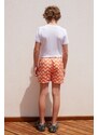 AC&Co / Altınyıldız Classics Boys' White Orange Standard Fit Regular Fit Quick Dry Kids Patterned One-Pocket Swimwear Marine Shorts.