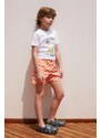 AC&Co / Altınyıldız Classics Boys' White Orange Standard Fit Regular Fit Quick Dry Kids Patterned One-Pocket Swimwear Marine Shorts.