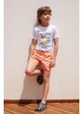 AC&Co / Altınyıldız Classics Boys' White Orange Standard Fit Regular Fit Quick Dry Kids Patterned One-Pocket Swimwear Marine Shorts.