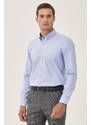 ALTINYILDIZ CLASSICS Men's Light Blue Non-Iron Non-iron Slim Fit Slim-Fit 100% Cotton Buttoned Collar Shirt.