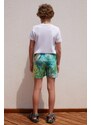 AC&Co / Altınyıldız Classics Boys Green Standard Fit Regular Cut Quick Dry Kids Patterned One-Pocket Swimwear Marine Shorts.