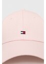 Bavlněná baseballová čepice Tommy Hilfiger růžová barva, s aplikací