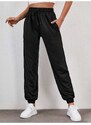 armonika Women's Black Elastic Waist and Legs Sweatpants with Pockets