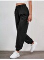 armonika Women's Black Elastic Waist and Legs Sweatpants with Pockets