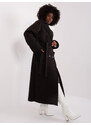 Fashionhunters Černý zimní kabát z ovčí kůže s kapsami