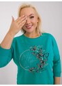 Fashionhunters Tyrkysová halenka plus size s kulatým výstřihem