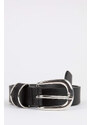 DEFACTO Women's Rectangle Buckle Leather Look Belt