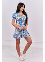 K-Fashion Květinové šaty s výstřihem do V modré