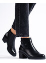 DASZYŃSKI Výborné černé dámské kotníčkové boty na plochém podpatku