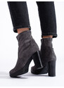 DASZYŃSKI Originální šedo-stříbrné kotníčkové boty dámské na širokém podpatku