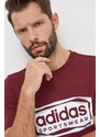 Bavlněné tričko adidas vínová barva, s potiskem, IM8303