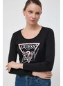 Bavlněné tričko s dlouhým rukávem Guess ICON černá barva, W4RI42 I3Z14