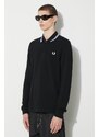 Bavlněné tričko s dlouhým rukávem Fred Perry černá barva, s aplikací, M3636.350