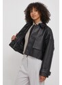 Kožená bunda Calvin Klein dámská, černá barva, přechodná