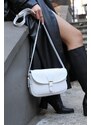 Madamra White Women's Crossbody Bag with Buckle Flap