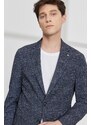 ALTINYILDIZ CLASSICS Men's Navy Blue Slim Fit Slim Fit Mono Collar Houndstooth Patterned Blazer Jacket