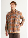 AC&Co / Altınyıldız Classics Pánské norek oversize široký střih knoflíkový límec kostkovaná zimní košile bunda