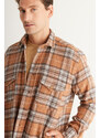 AC&Co / Altınyıldız Classics Pánské norek oversize široký střih knoflíkový límec kostkovaná zimní košile bunda