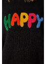 Happiness İstanbul Women's Black Punch Embroidered Oversize Thick Knitwear Sweater