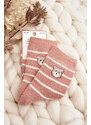 Kesi Dámské teplé pruhované ponožky s medvídkem, růžové