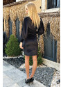 Trend Alaçatı Stili Women's Black Back Front Double Breasted Neck Waist Belted Velvet Dress